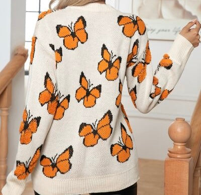 Butterfly Round Neck Long Sleeve Sweater