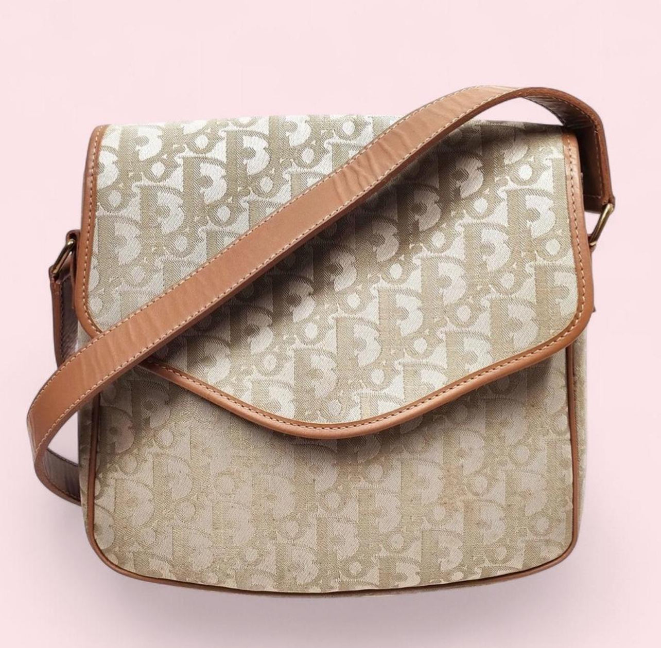 Authentic Vintage Christian Dior brown and cream monogram canvas crossbody bag