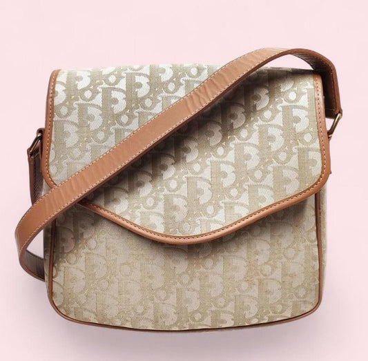 Authentic Vintage Christian Dior brown and cream monogram canvas crossbody bag