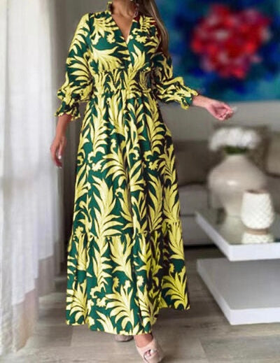 Printed Flounce Sleeve Maxi Dress