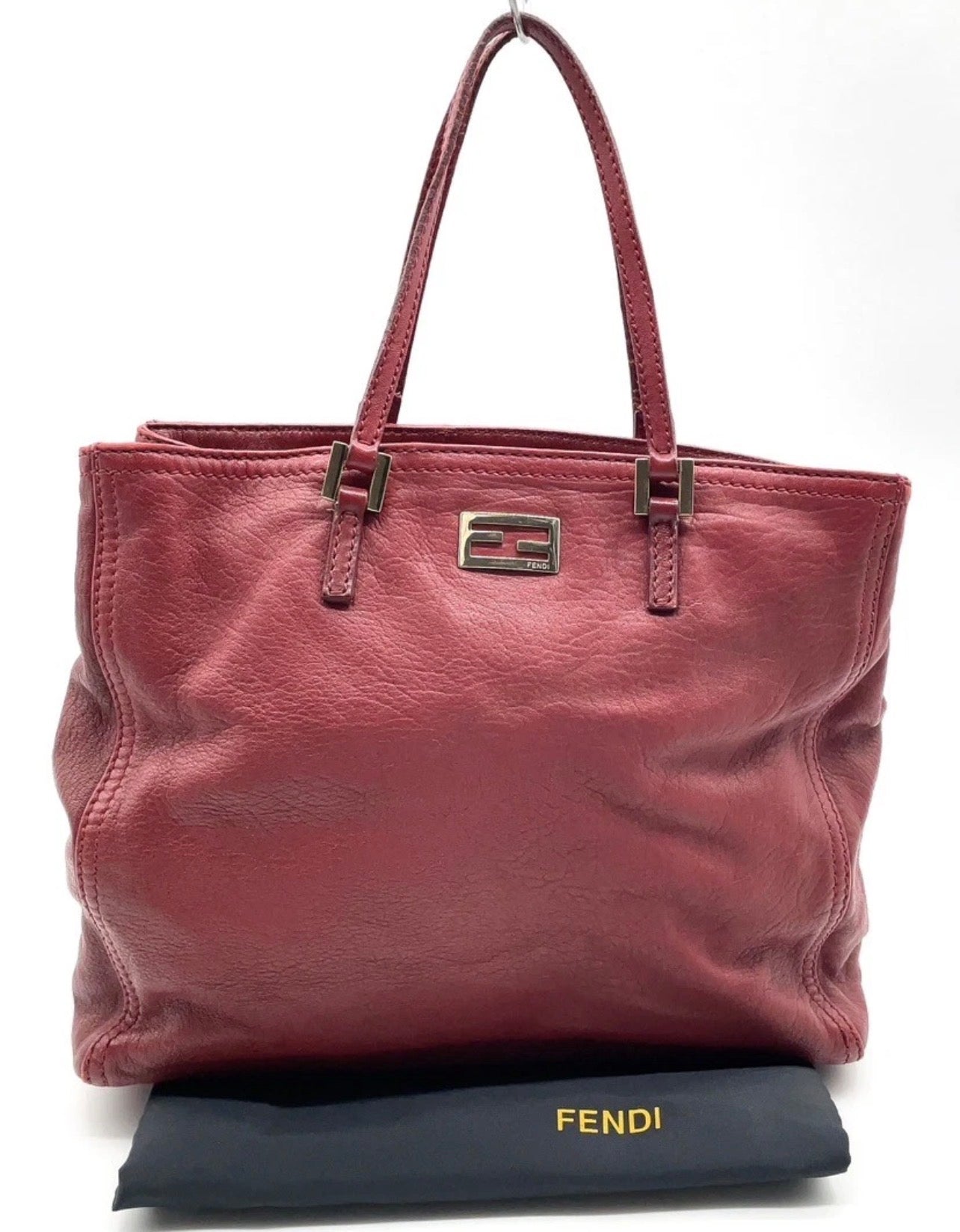 Authentic Fendi FF Logo Soft Leather Red Handbag