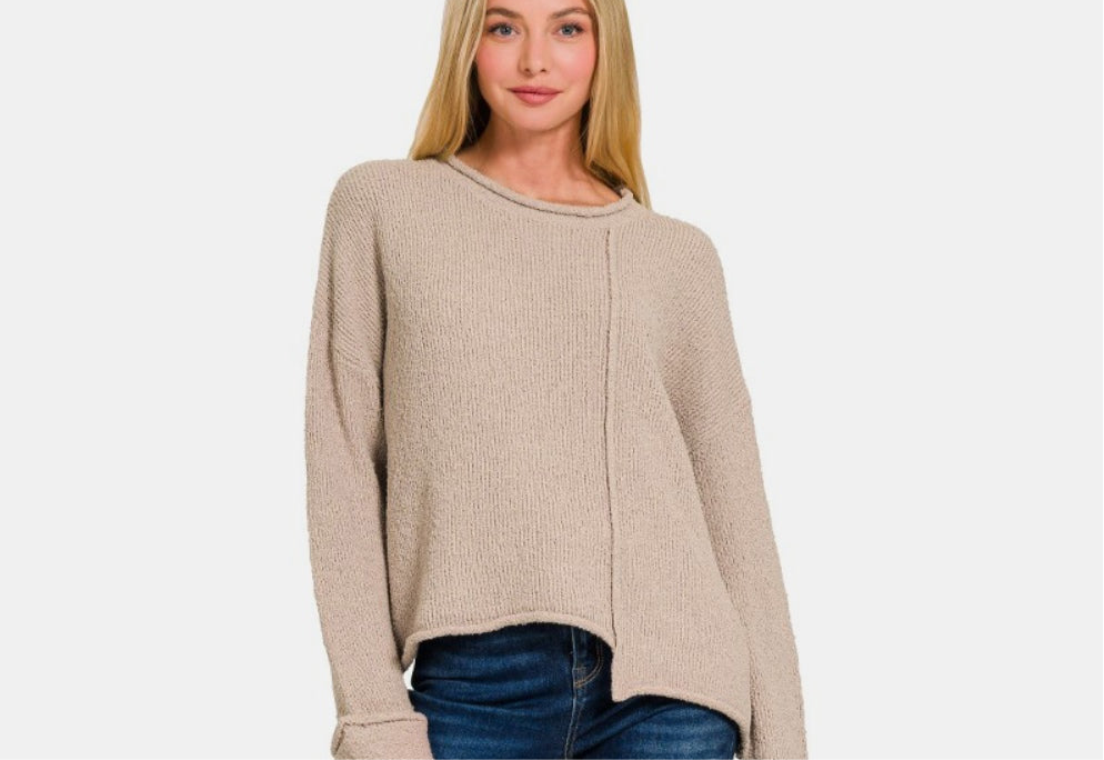 Zenana Asymmetric Hem Drop Shoulder Sweater