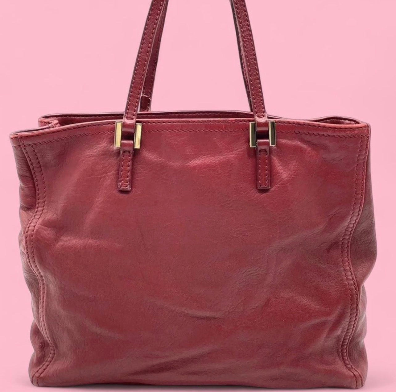 Authentic Fendi FF Logo Soft Leather Red Handbag