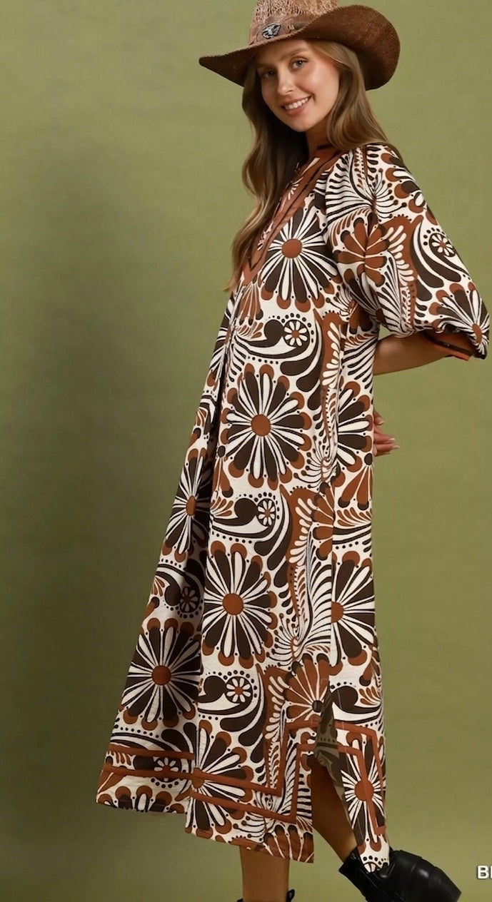Umgee Abstract Print Midi Dress