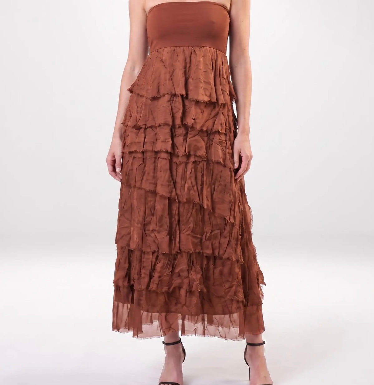 Italian Silk Ruffle Skirt (Rust)