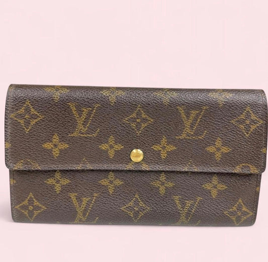Authentic Louis Vuitton Pochette Porte Monnaie Credit Long Wallet Monogram M61725