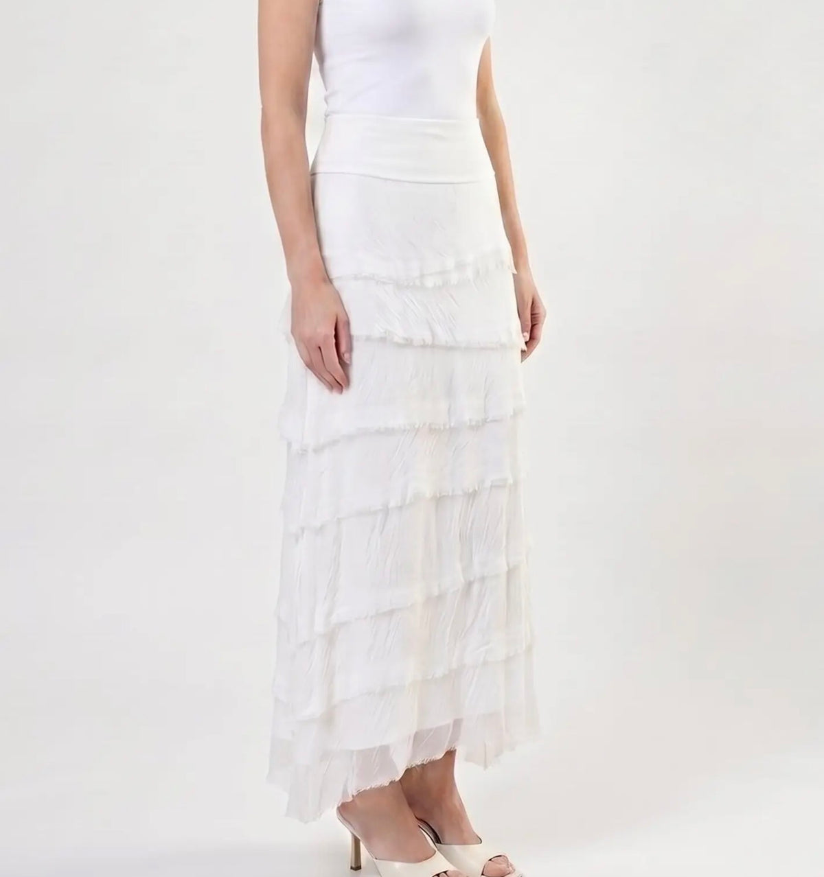 Italian Silk Ruffle Skirt (White)