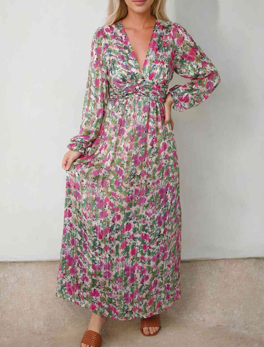 Floral Deep V Maxi Dress