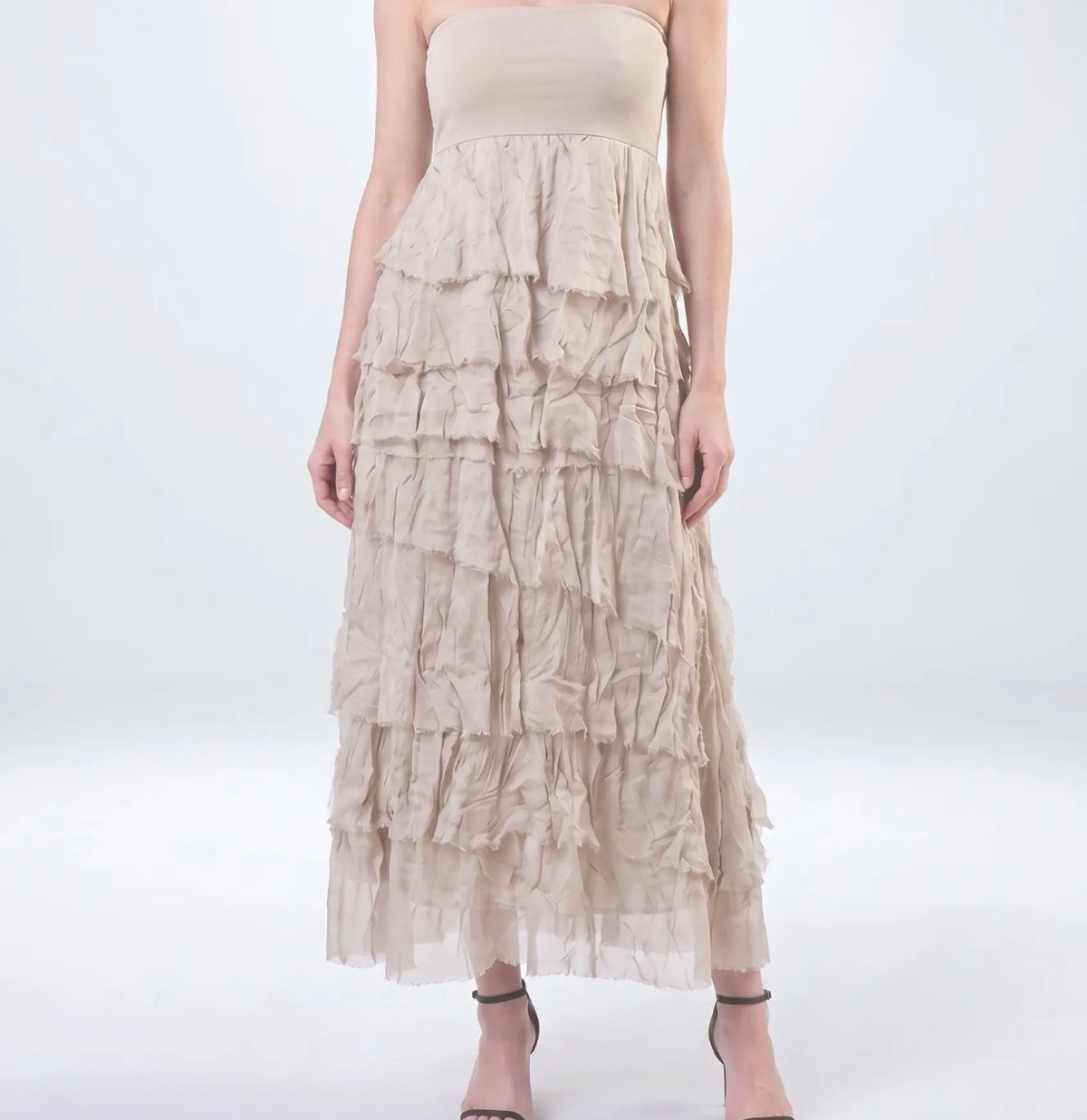 Italian Silk Ruffle Skirt (Beige)