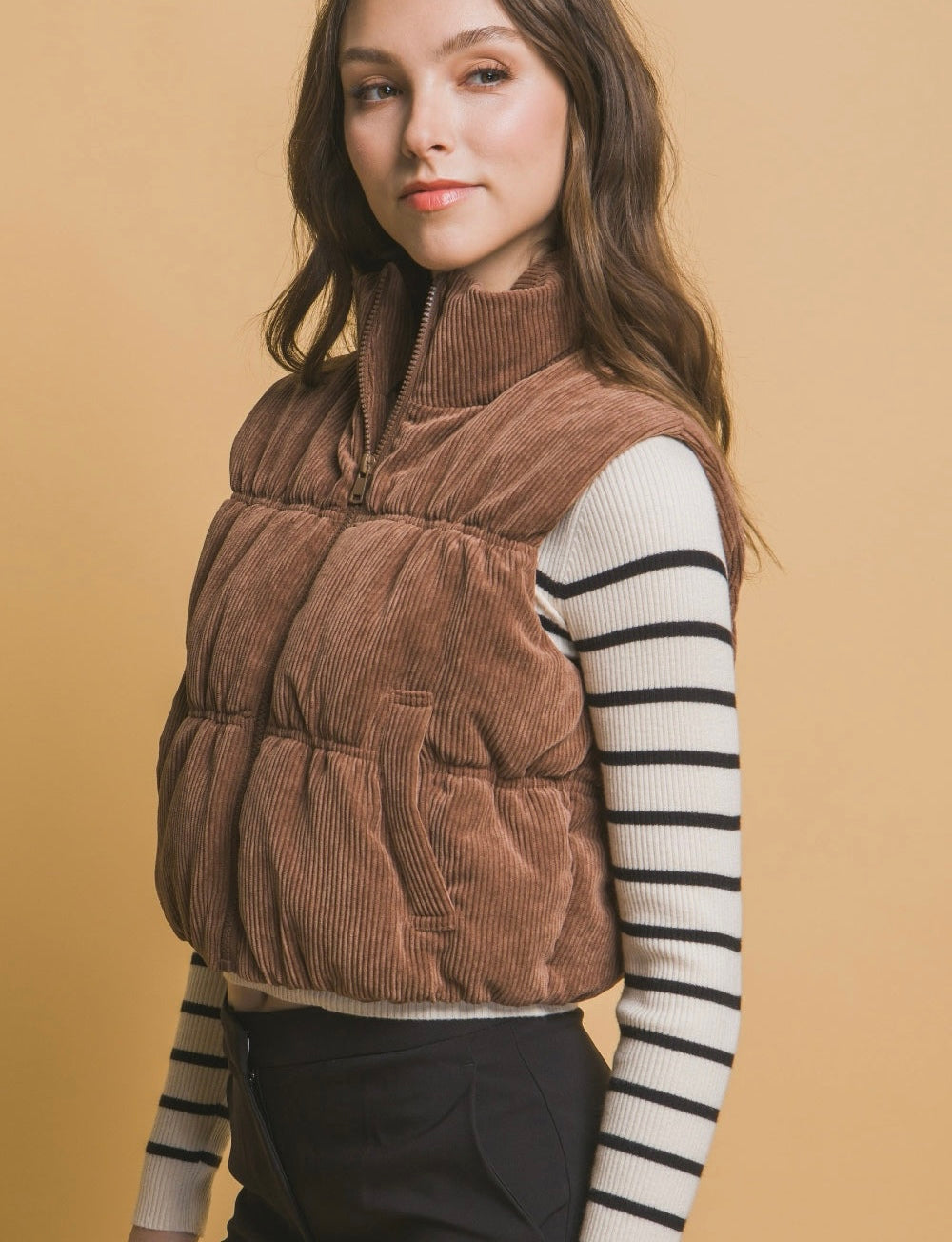 Love Tree Corduroy Zip Up Puffer Vest with Pockets