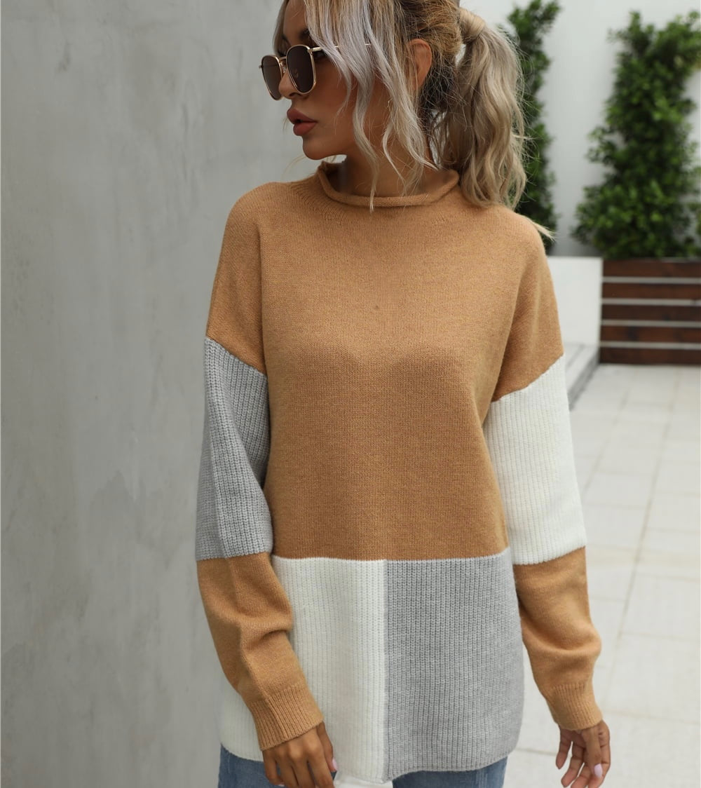 Color Block Round Neck Dropped Shoulder Sweater