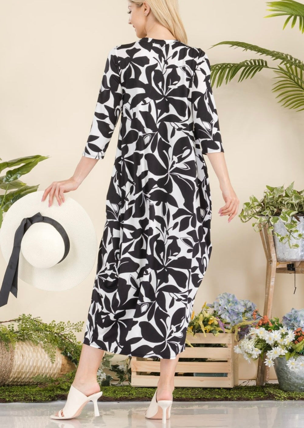 Celeste Full Size Printed Contrast Dress with Pockets