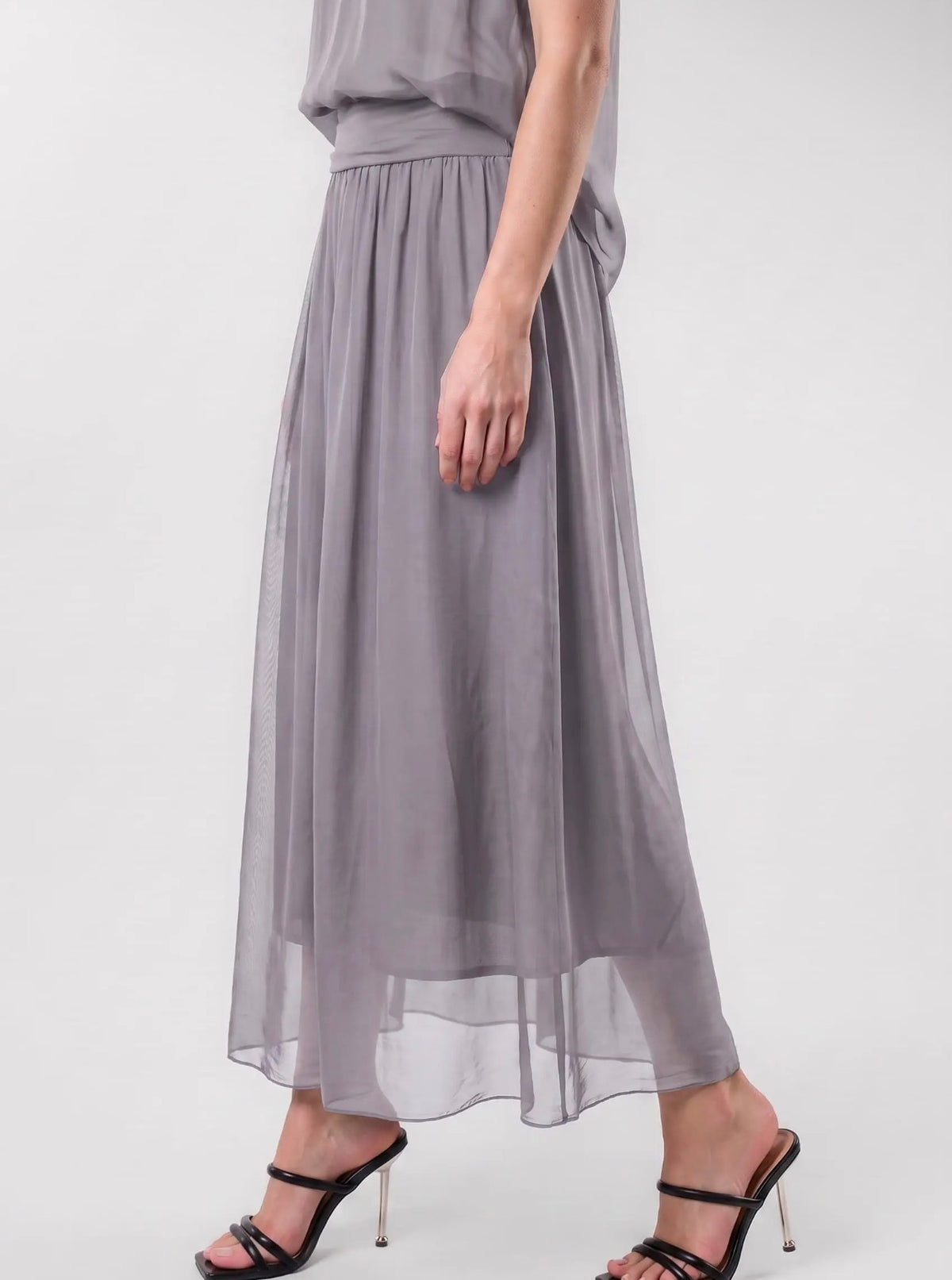 Italian Silk Foldover Waist Skirt (Taupe)