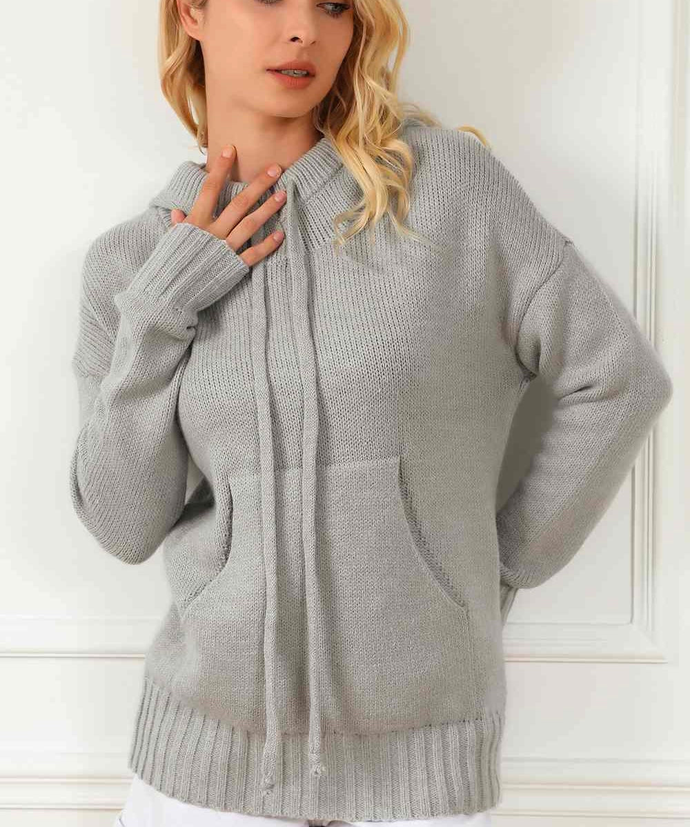 Drawstring Hooded Sweater with Pocket