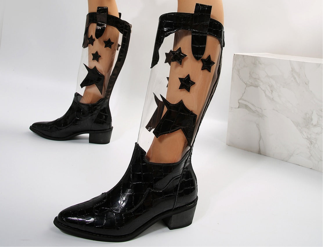 Star Point Toe Block Heel Boots