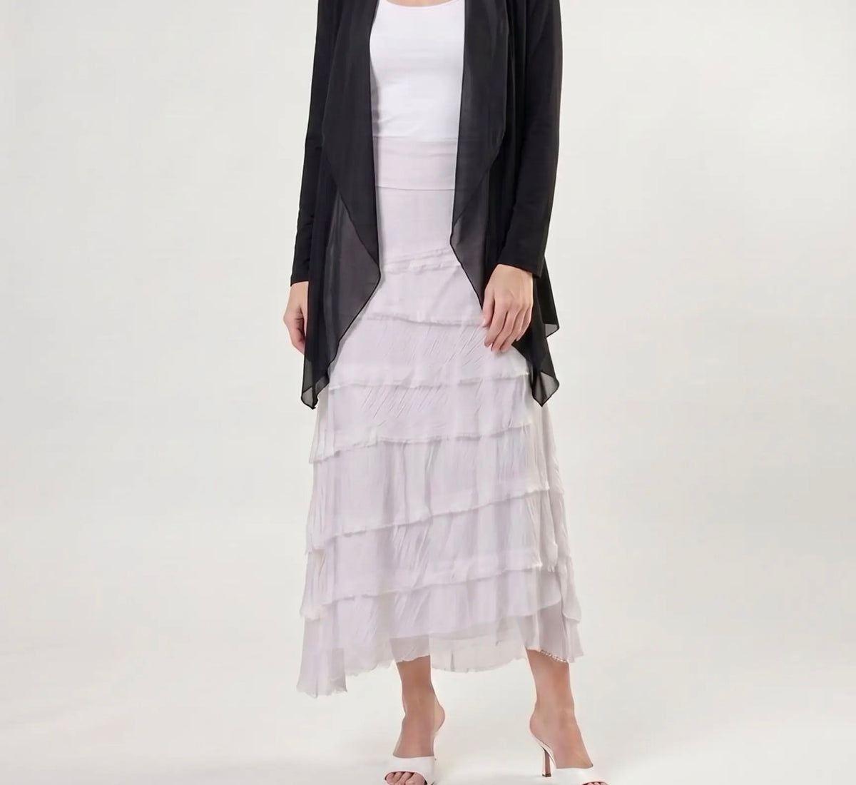 Italian Silk Ruffle Skirt (Pearl)