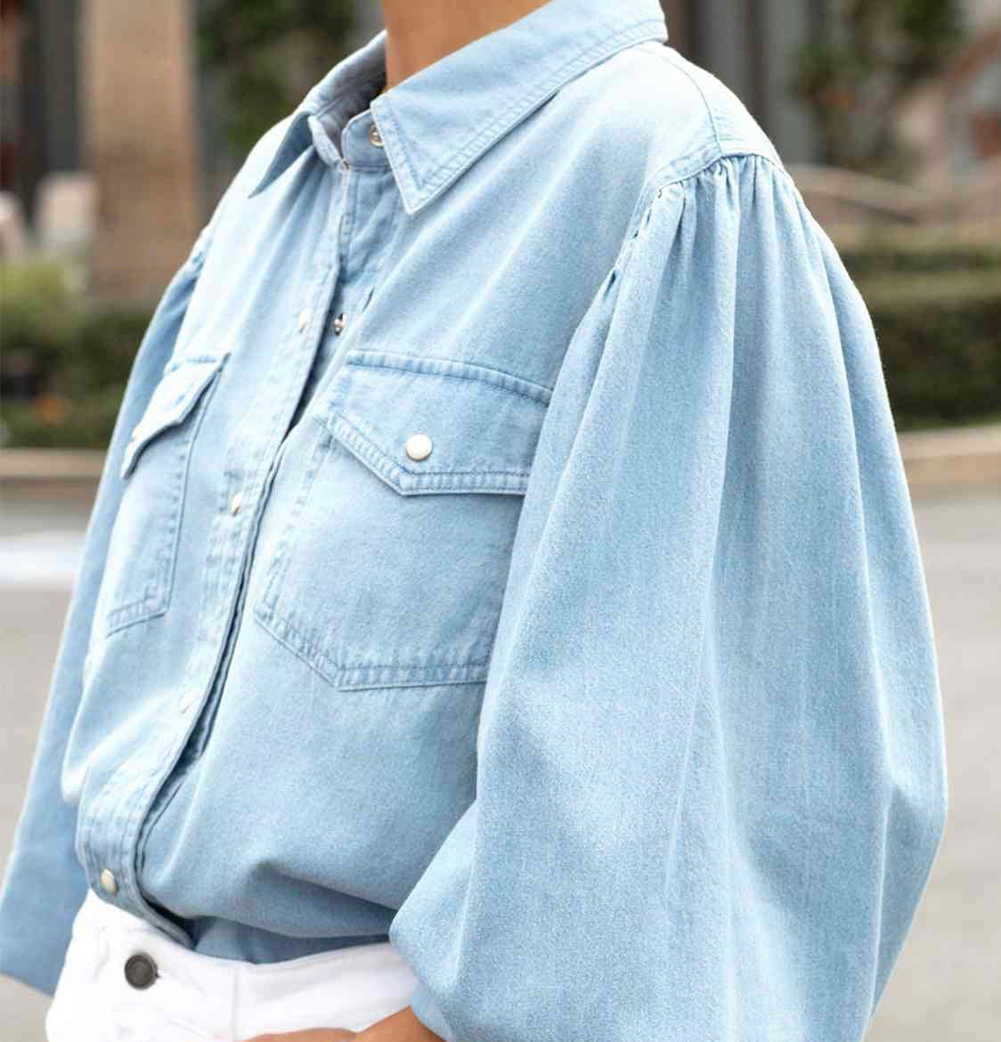 Snap Down Puff Sleeve Denim Jacket