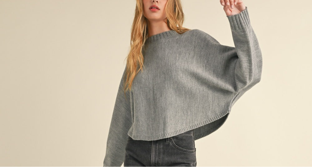 Mable Round Neck Dolman Sleeve Cropped Sweater