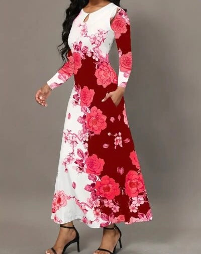 Pocketed Printed Long Sleeve Dress