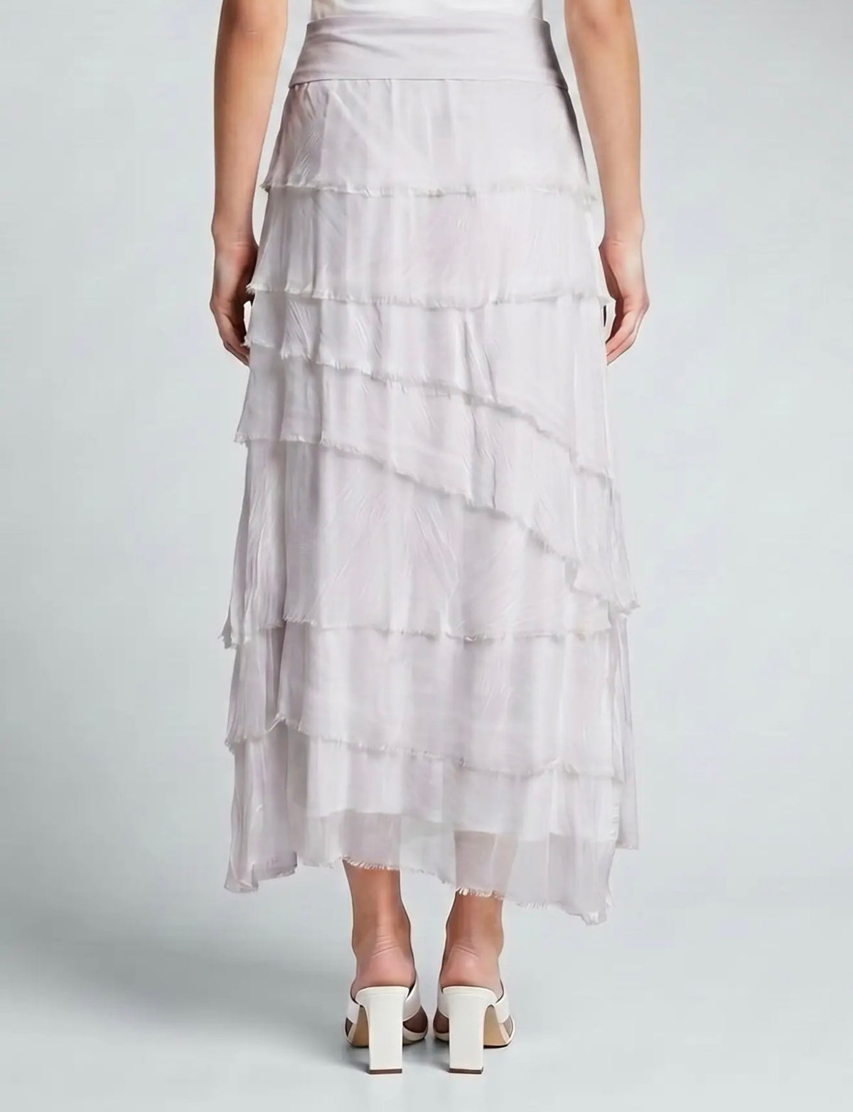 Italian Silk Ruffle Skirt (Pearl)