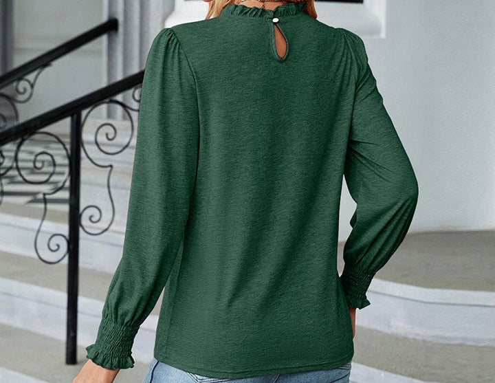 Round Neck Flounce Sleeve Blouse