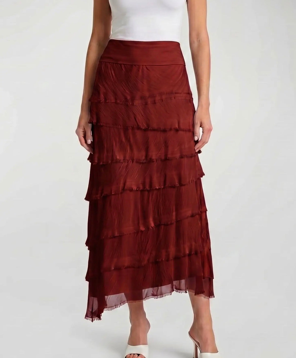 Italian Silk Ruffle Skirt (Burgundy)