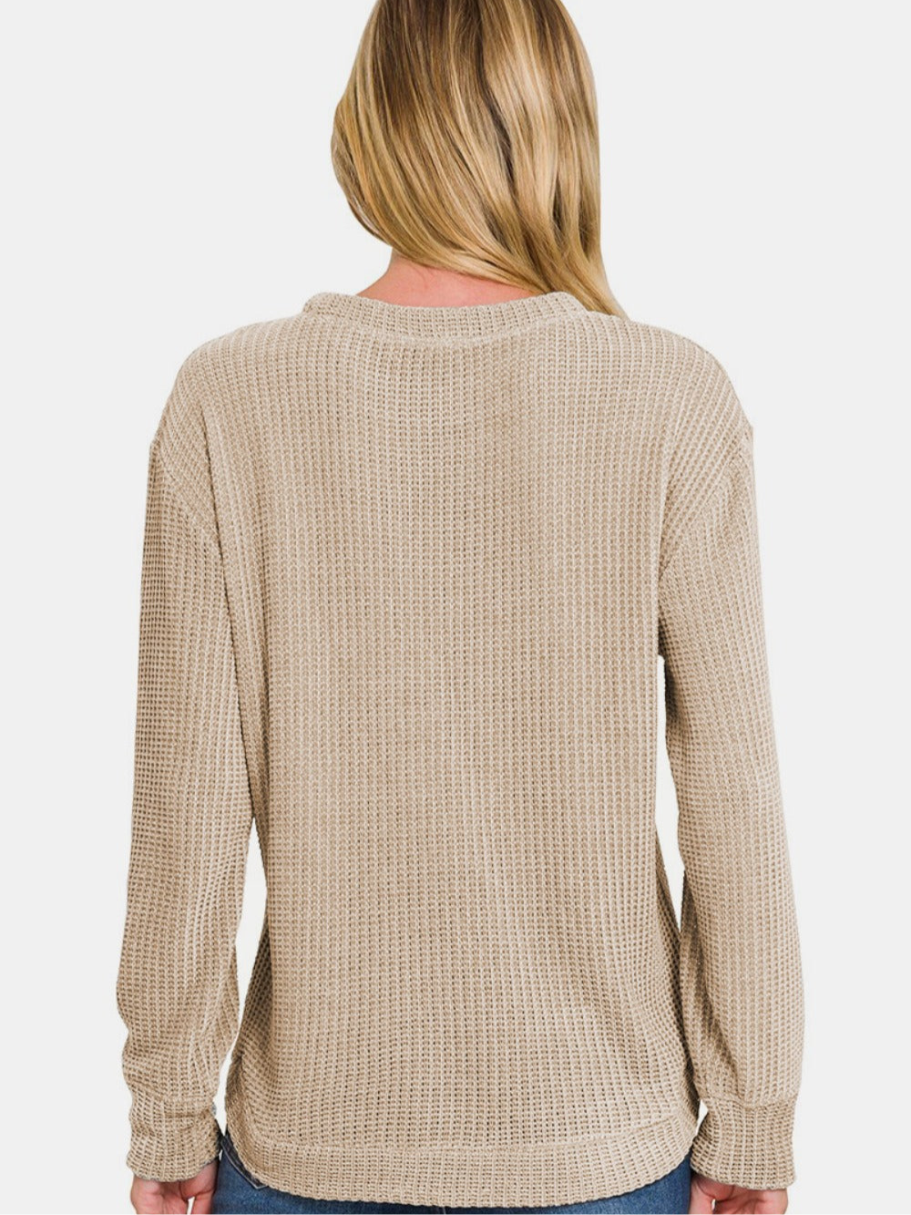 Zenana Chenille Waffle Round Neck Sweater