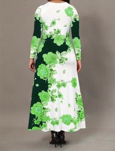 Pocketed Printed Long Sleeve Dress