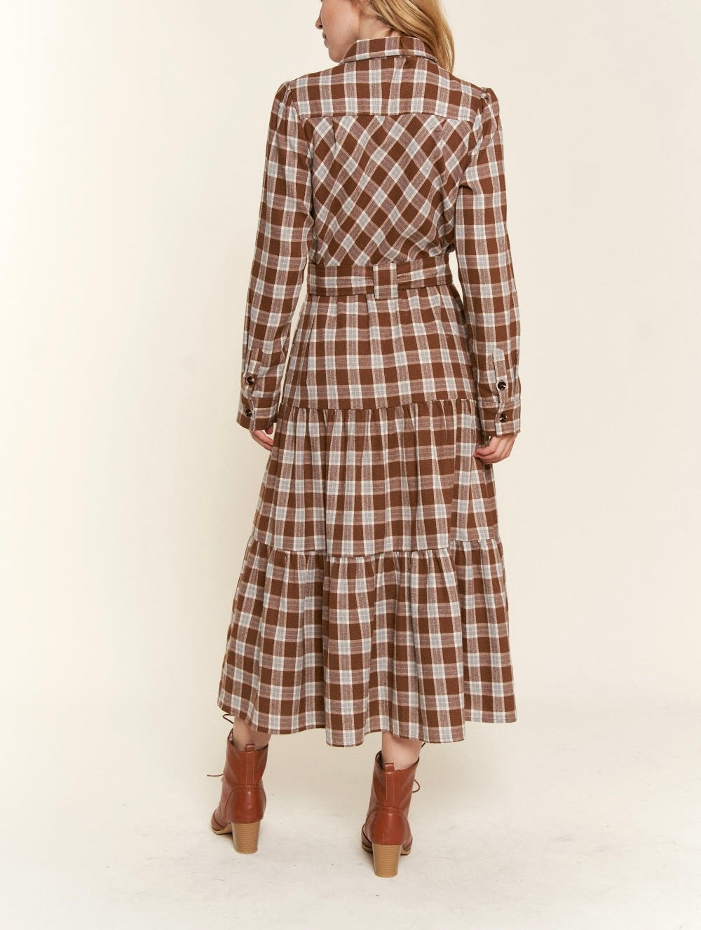 And the Why Plaid Tiered Midi Shirt Dress