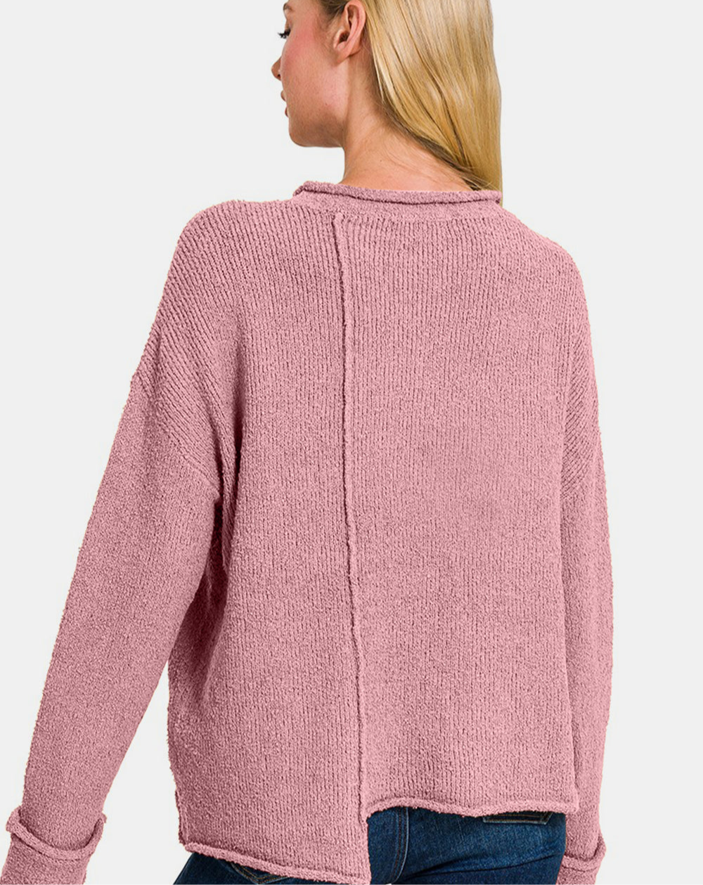 Zenana Asymmetric Hem Drop Shoulder Sweater