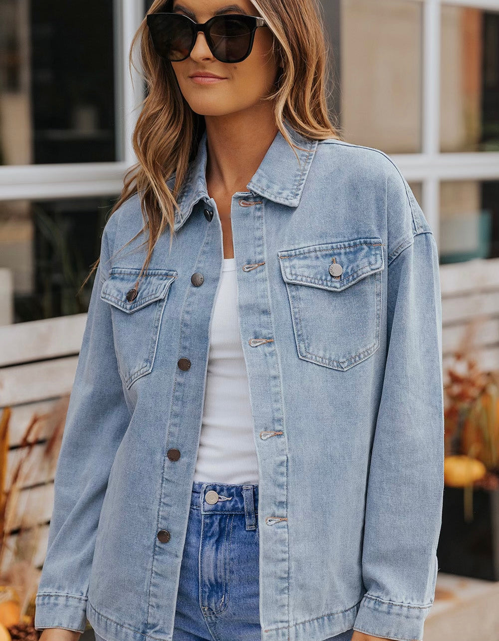 Button Down Collared Denim Jacket