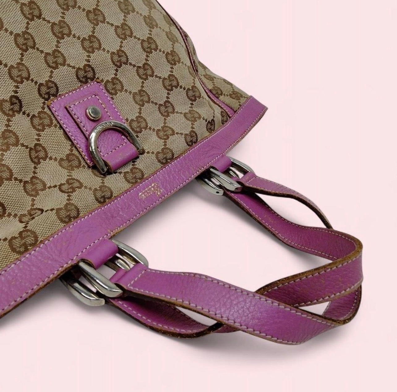 Pink Gucci Tote Bag w/ Brown Canvas