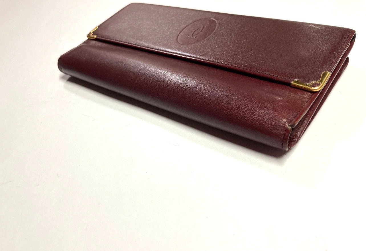 Vintage Cartier CC Emblem Leather Long Wallet
