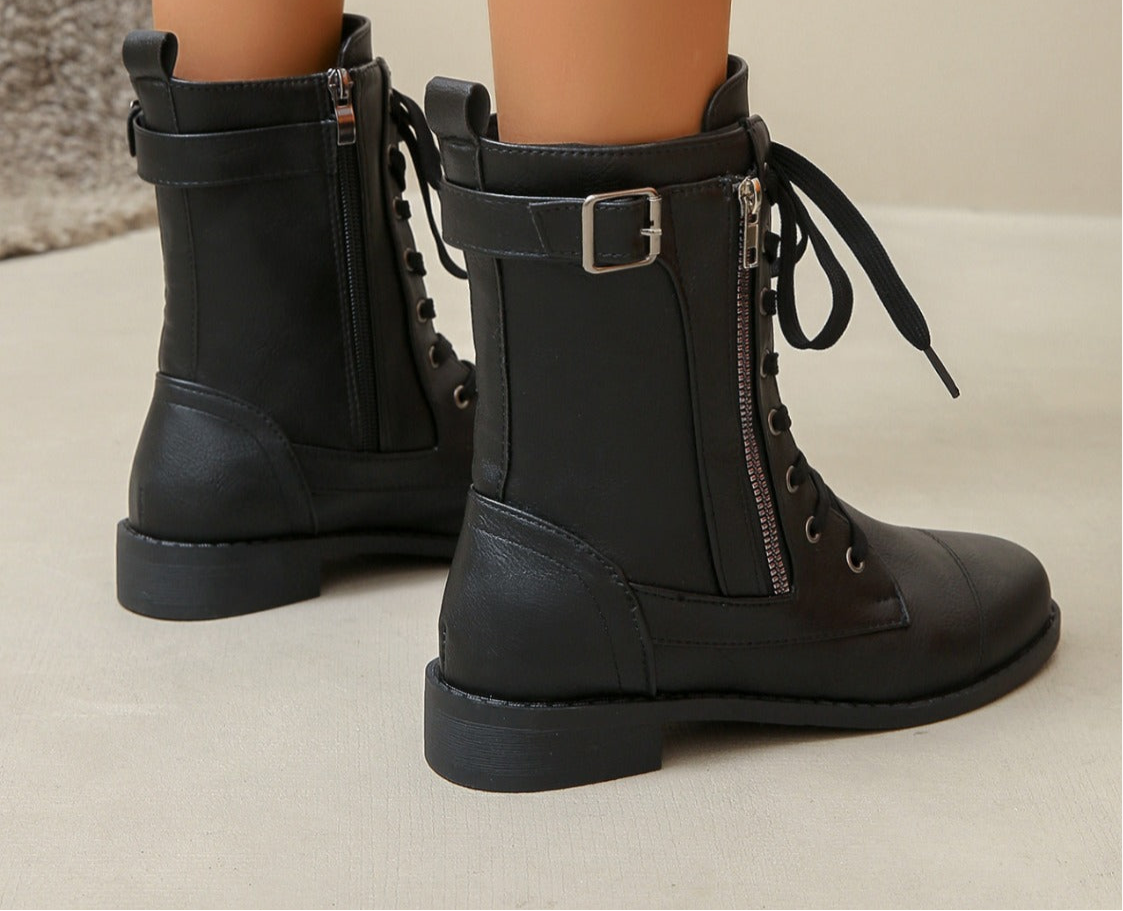 PU Leather Lace-Up Boots