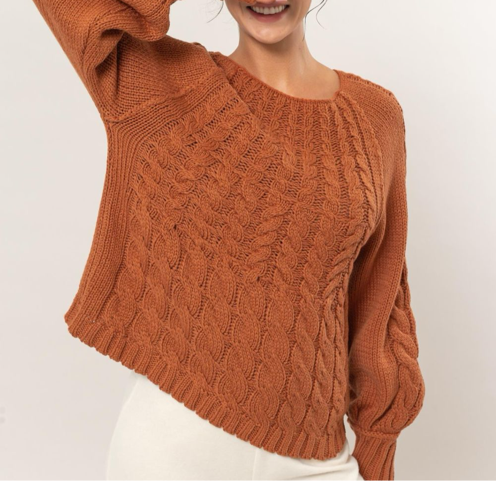 HYFVE Cable-Knit Round Neck Raglan Sleeve Sweater