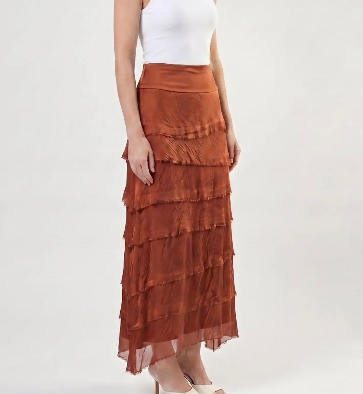 Italian Silk Ruffle Skirt (Rust)