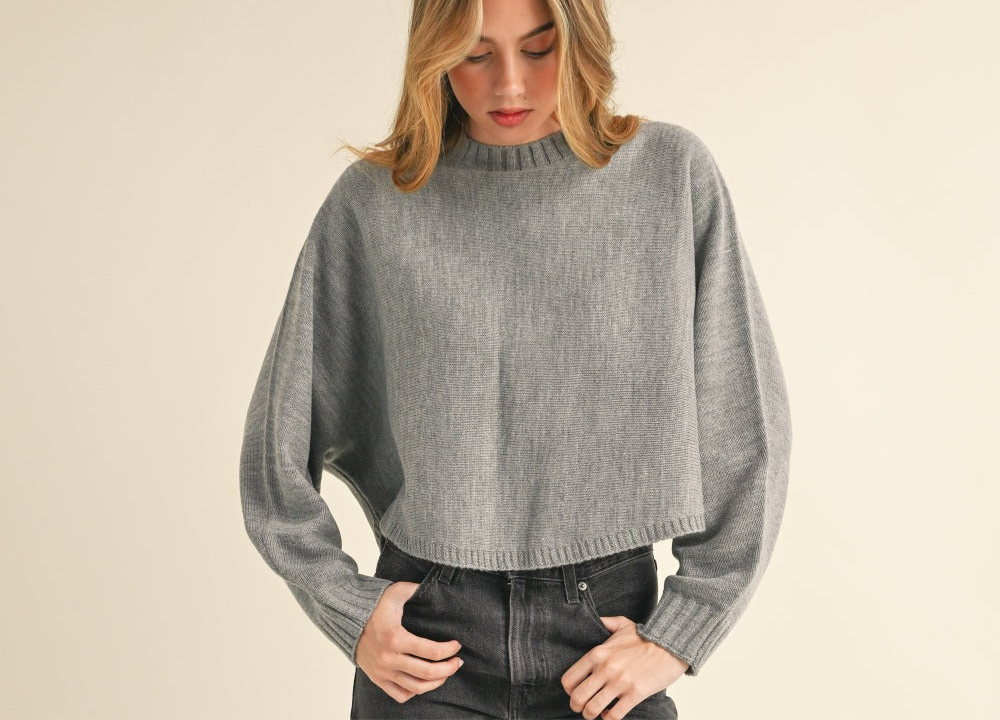 Mable Round Neck Dolman Sleeve Cropped Sweater