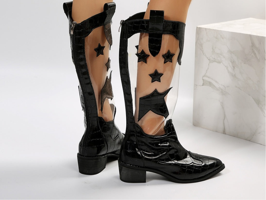 Star Point Toe Block Heel Boots