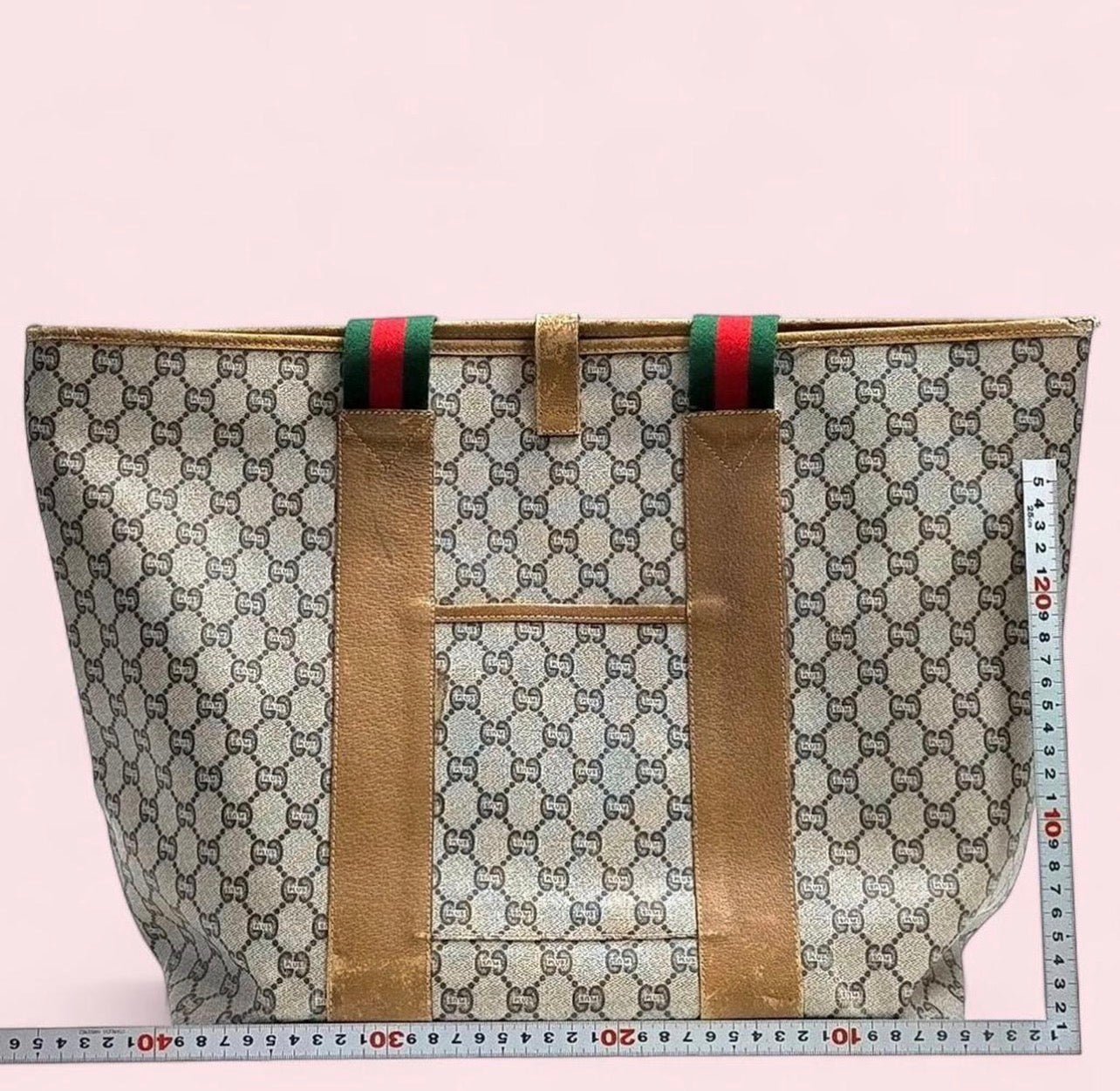 Vintage (19070's/80's) GUCCI PLUS Tote Bag Sherry Line Brown PVC