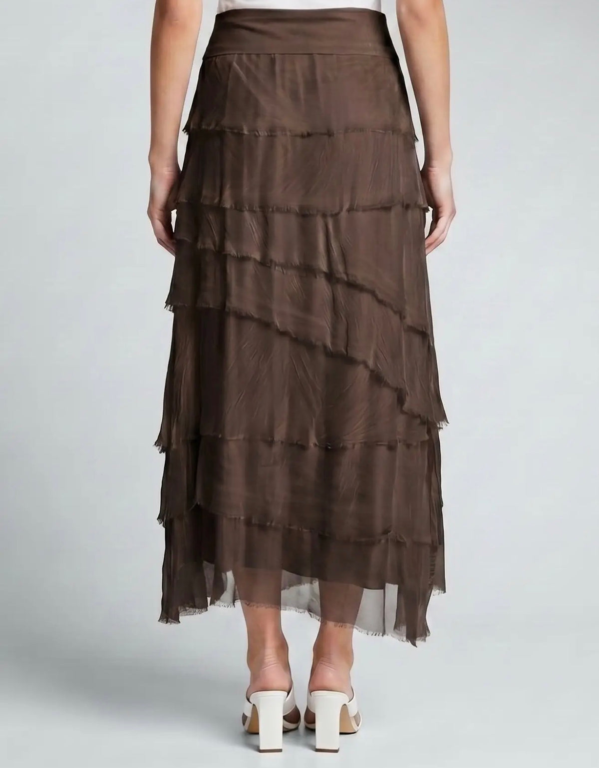 Italian Silk Ruffle Skirt (Espresso)