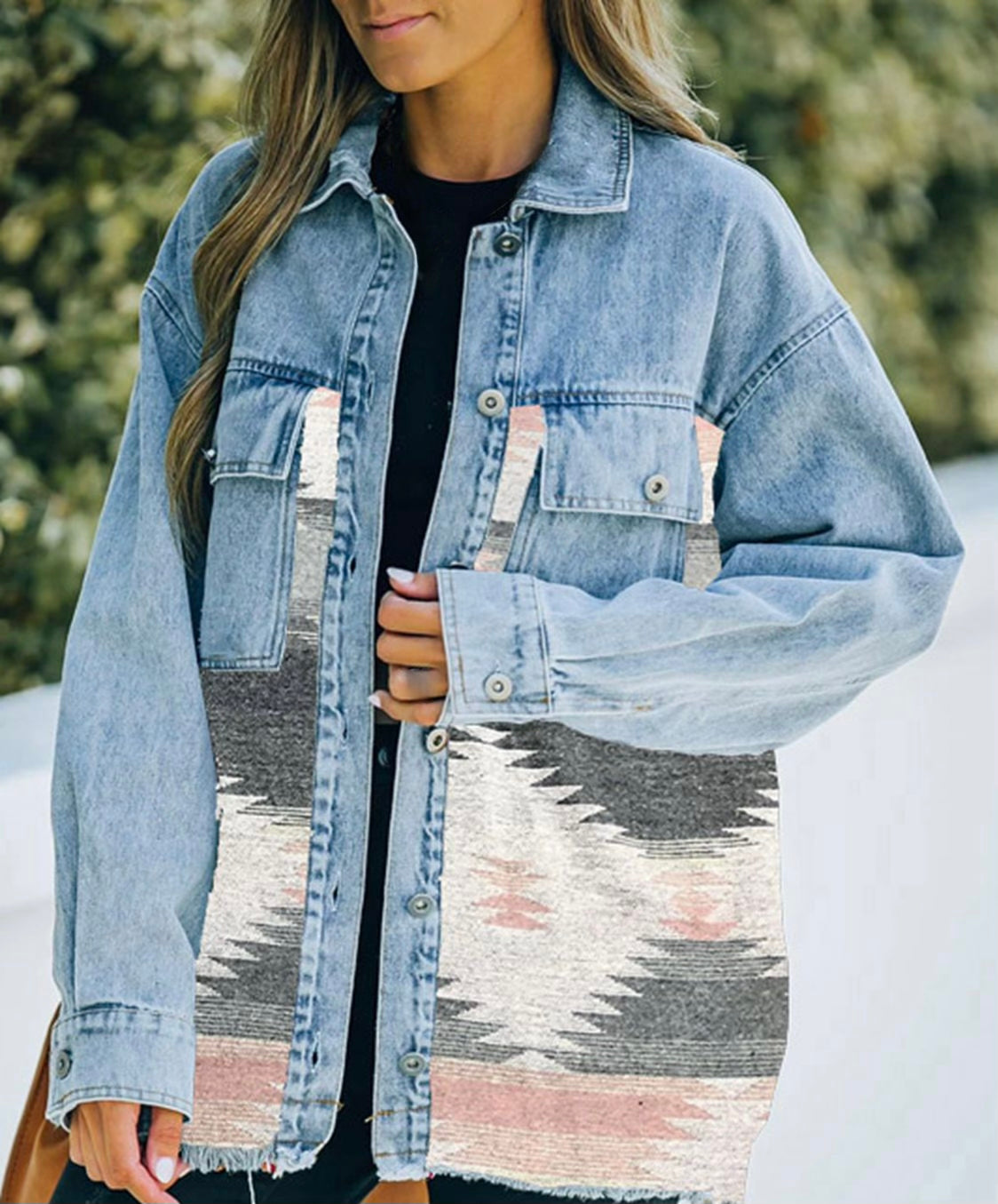 Collared Neck Dropped Shoulder Denim Jacket