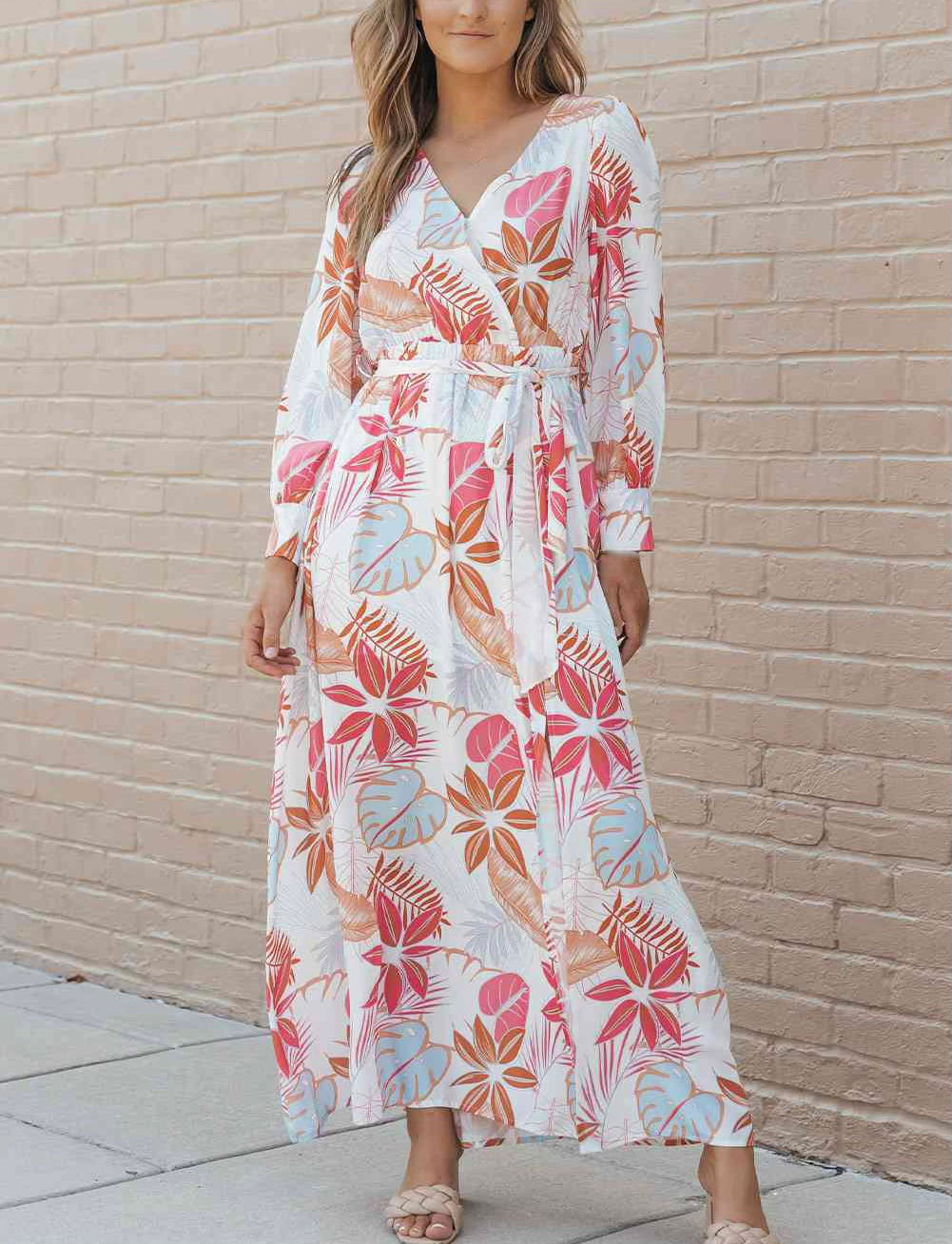 Printed Tie Waist Maxi Dress