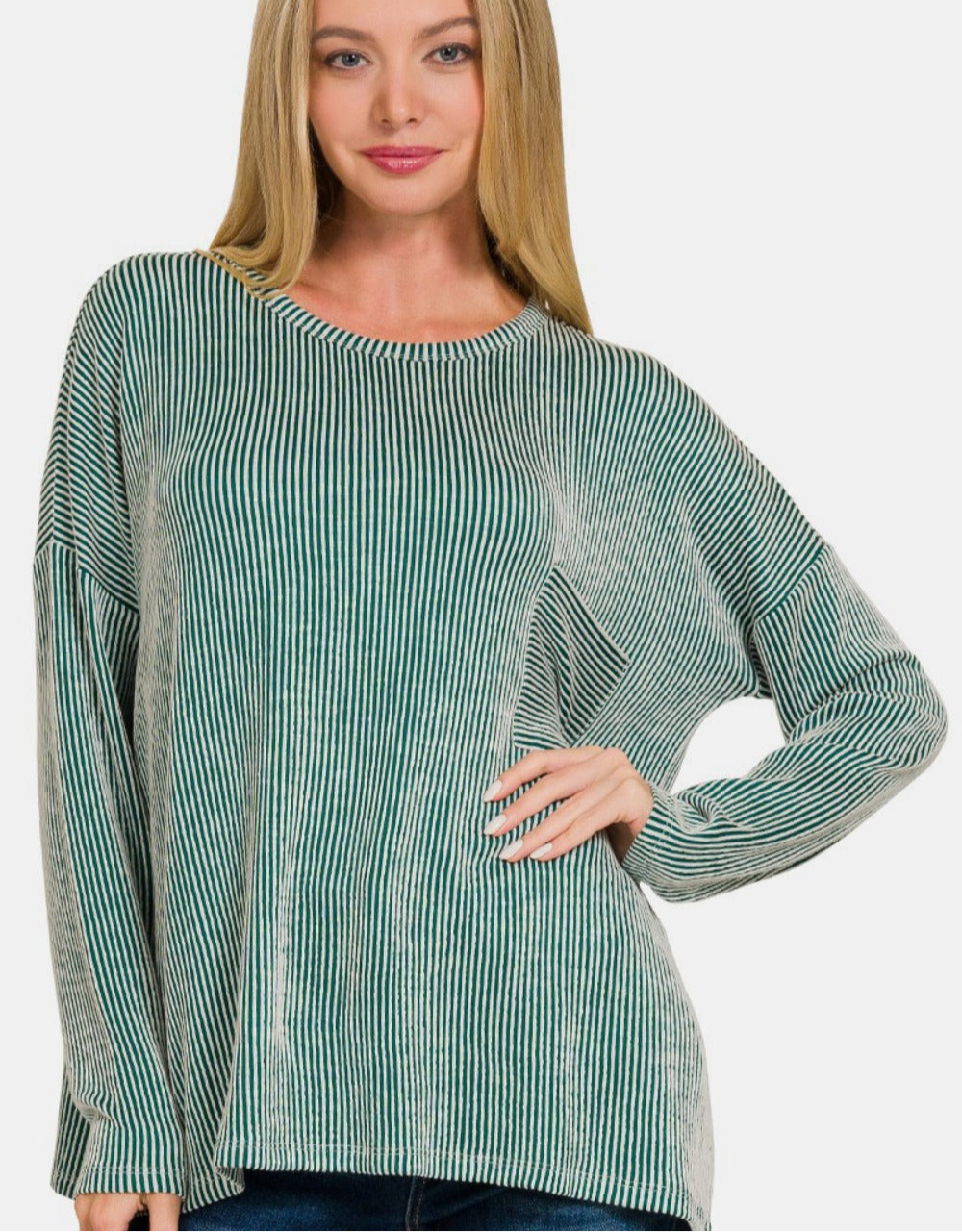 Zenana Ribbed Striped Long Sleeve T-Shirt