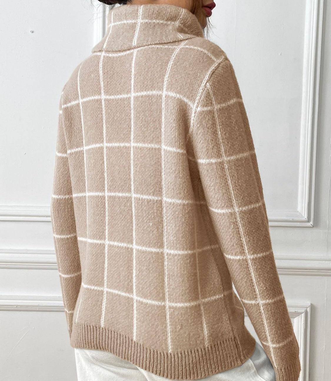 Plaid Turtleneck Long Sleeve Sweater