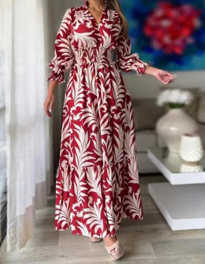 Printed Flounce Sleeve Maxi Dress