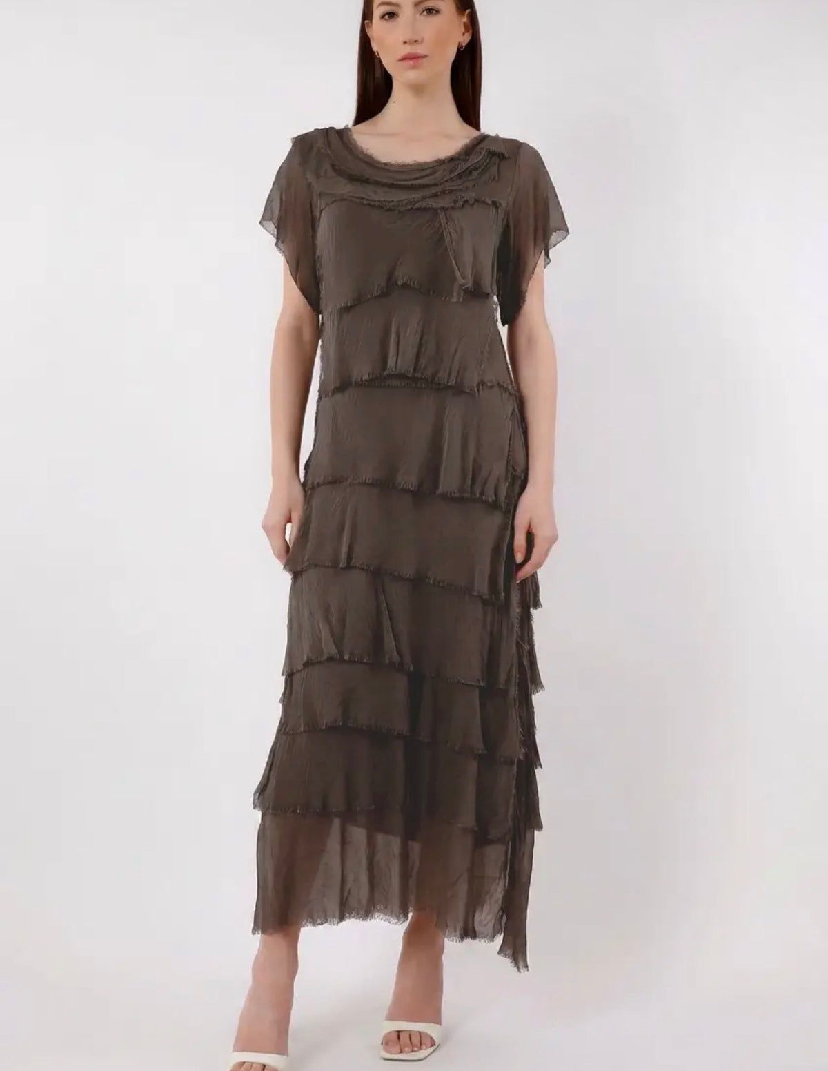 Italian Silk Miriam Short Sleeve Ruffle Dress