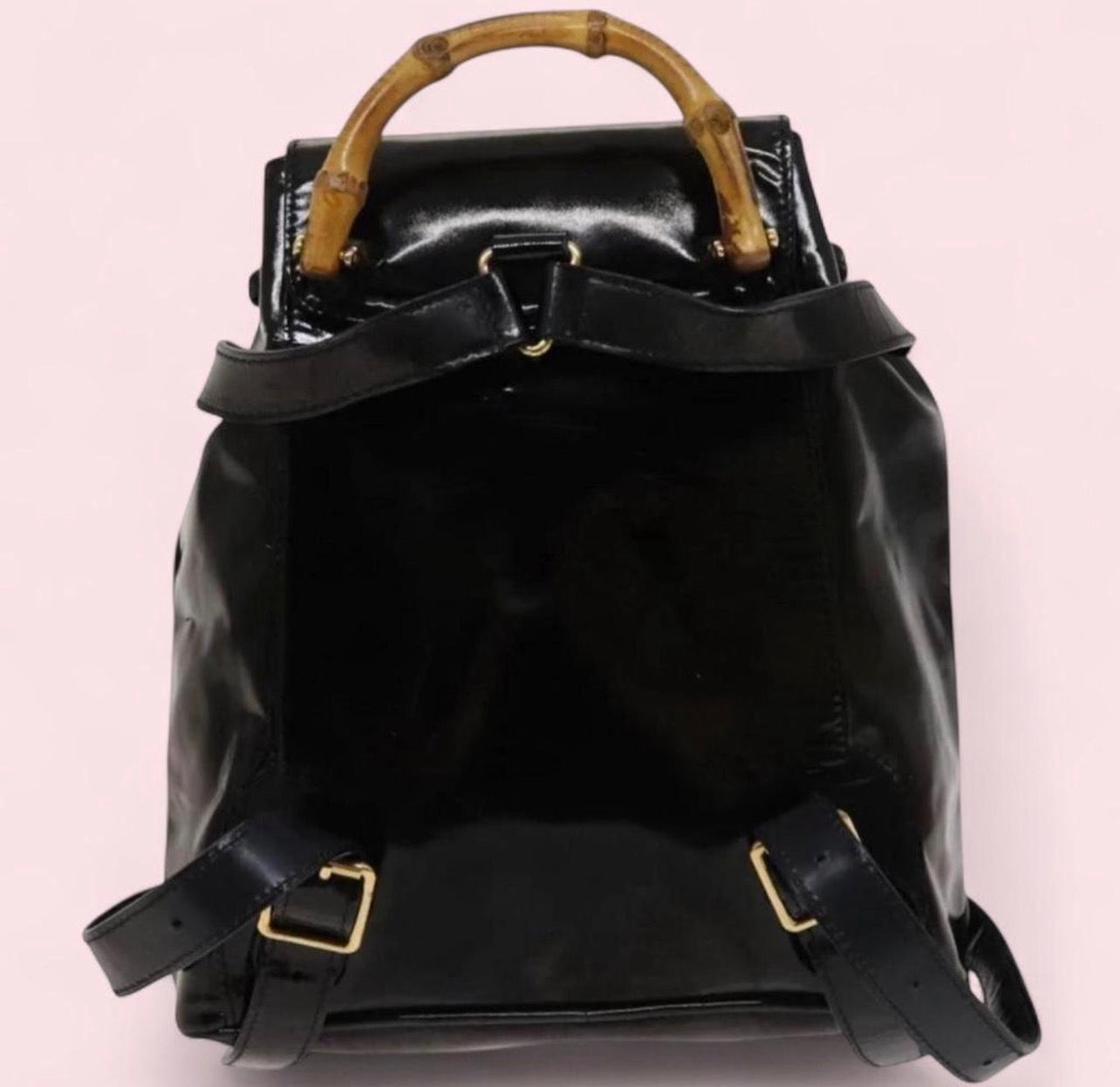 Vintage (authentic) GUCCI black enamel backpack with bamboo handles