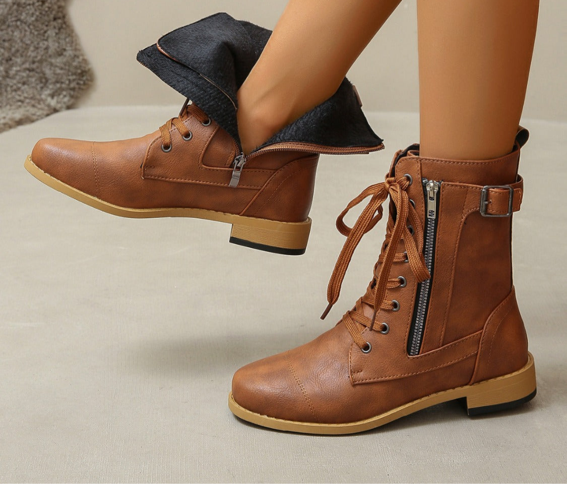 PU Leather Lace-Up Boots