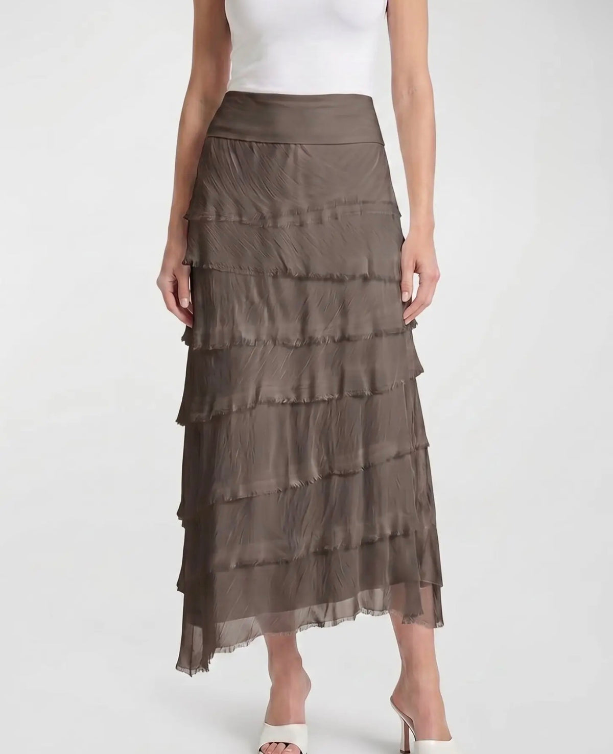 Italian Silk Ruffle Skirt (Dark Taupe)