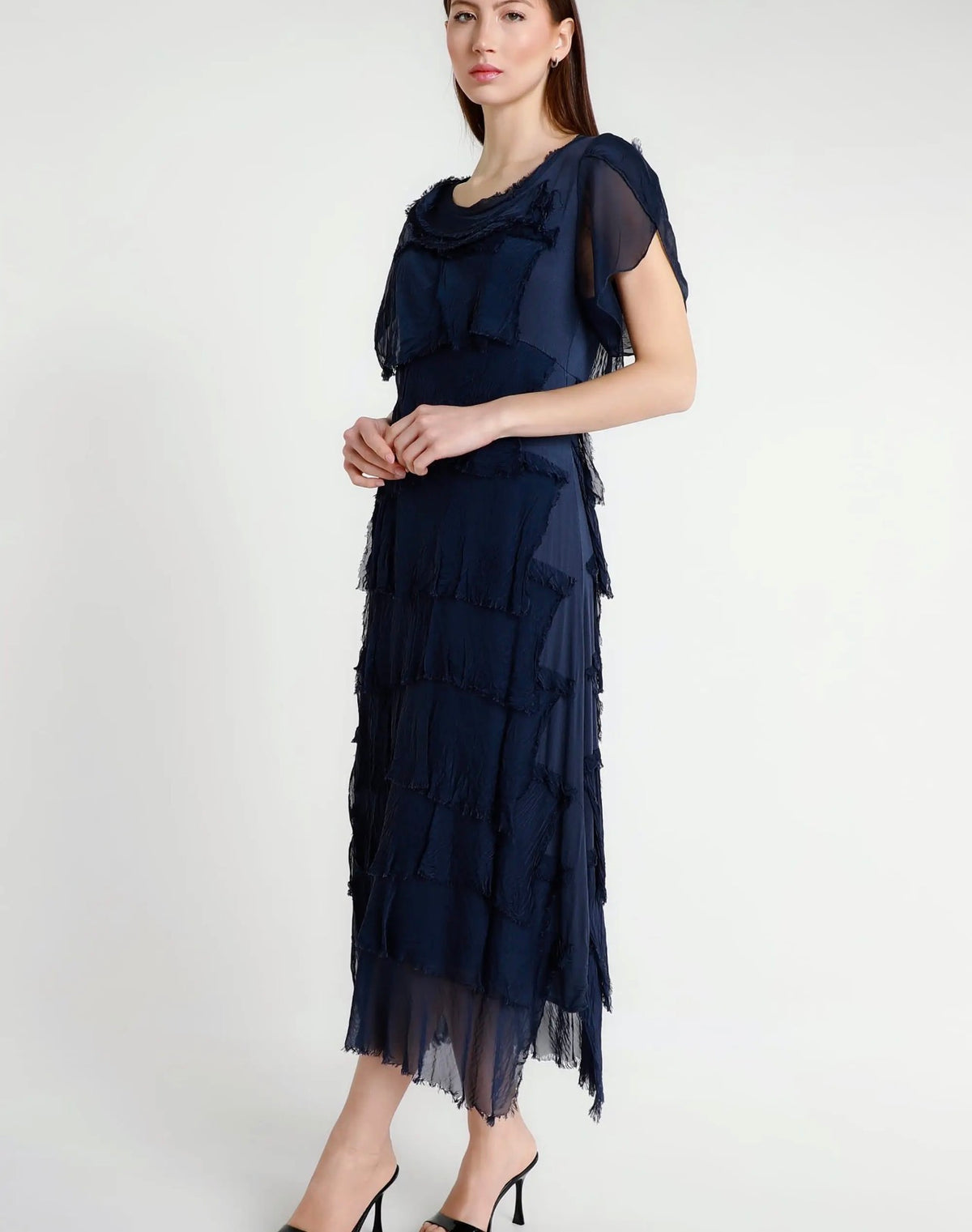 Italian Silk Miriam Short Sleeve Ruffle Dress